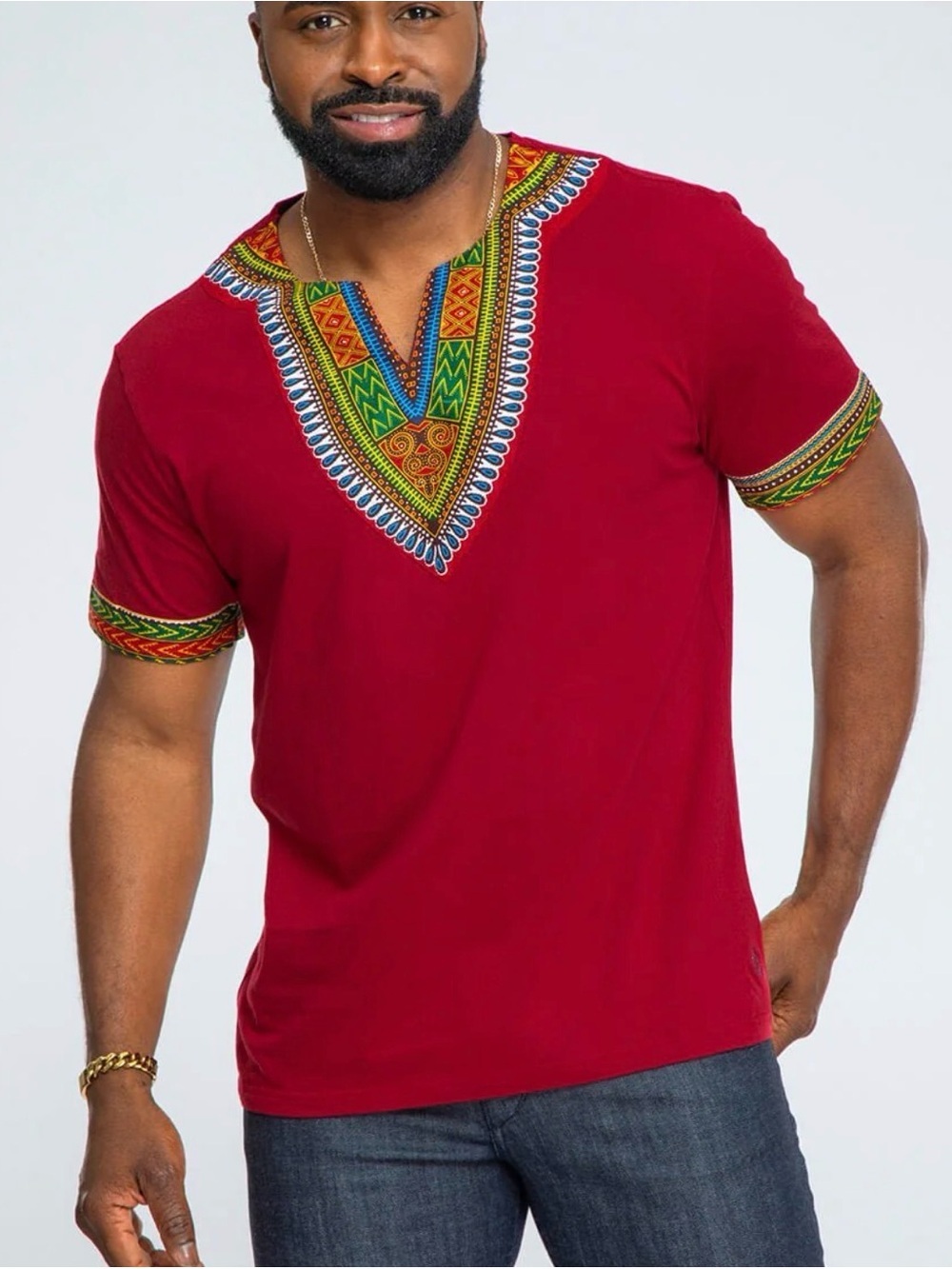 D’lyanu African Printed T-Shirt Maroon Medium NWT IN PACKAGE